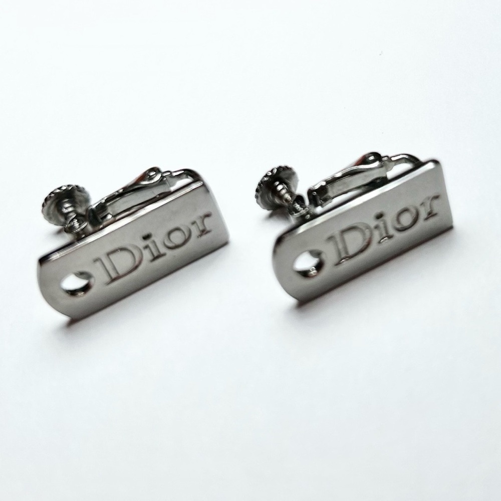 Dior Logo Gun Metal Clip On Earrings - Picture 2 of 6